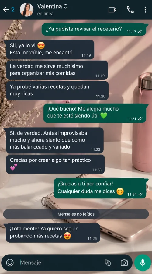 Captura de testimonio real 3 de una compradora del recetario
