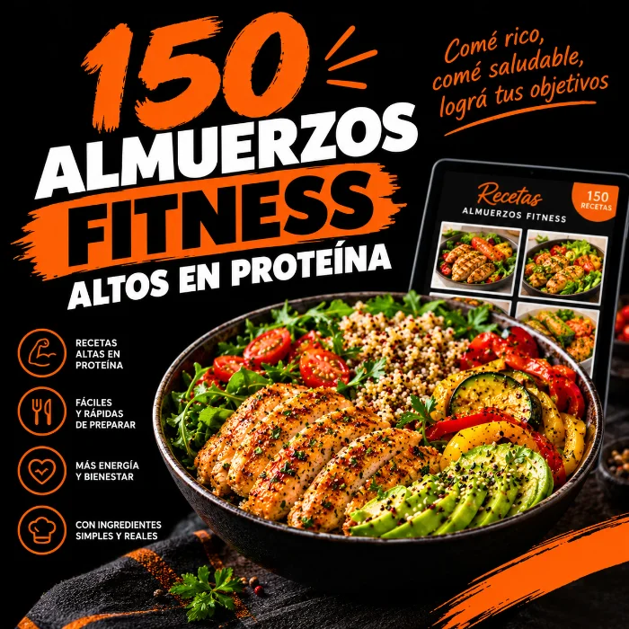 Mockup del recetario 150 Almuerzos Fitness Altos en Proteína